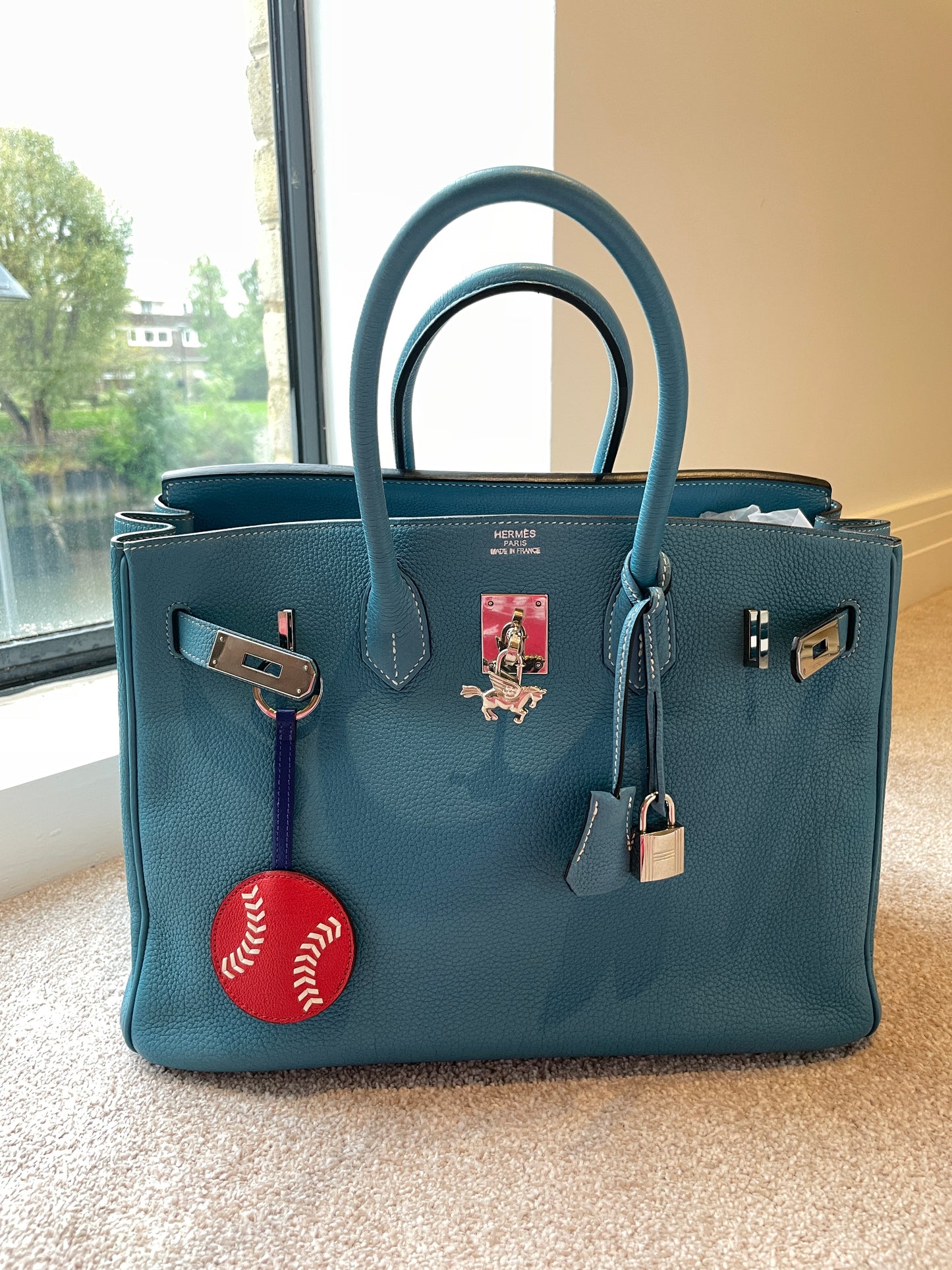 Hermès Birkin 35 leather handbag Blue Jean