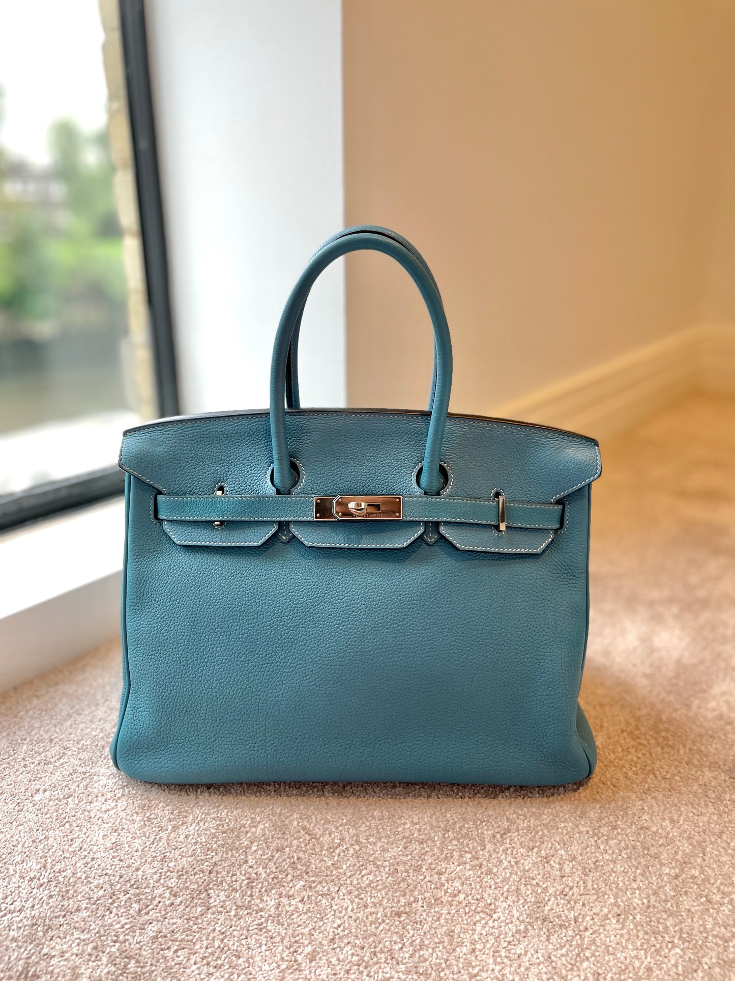 Hermès Birkin 35 leather handbag Blue Jean