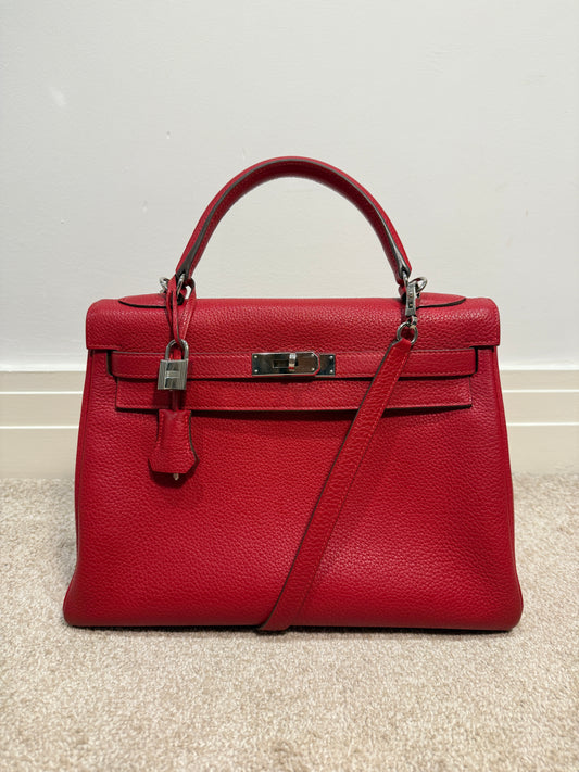 Hermès Kelly 32 leather handbag Rouge Casaque