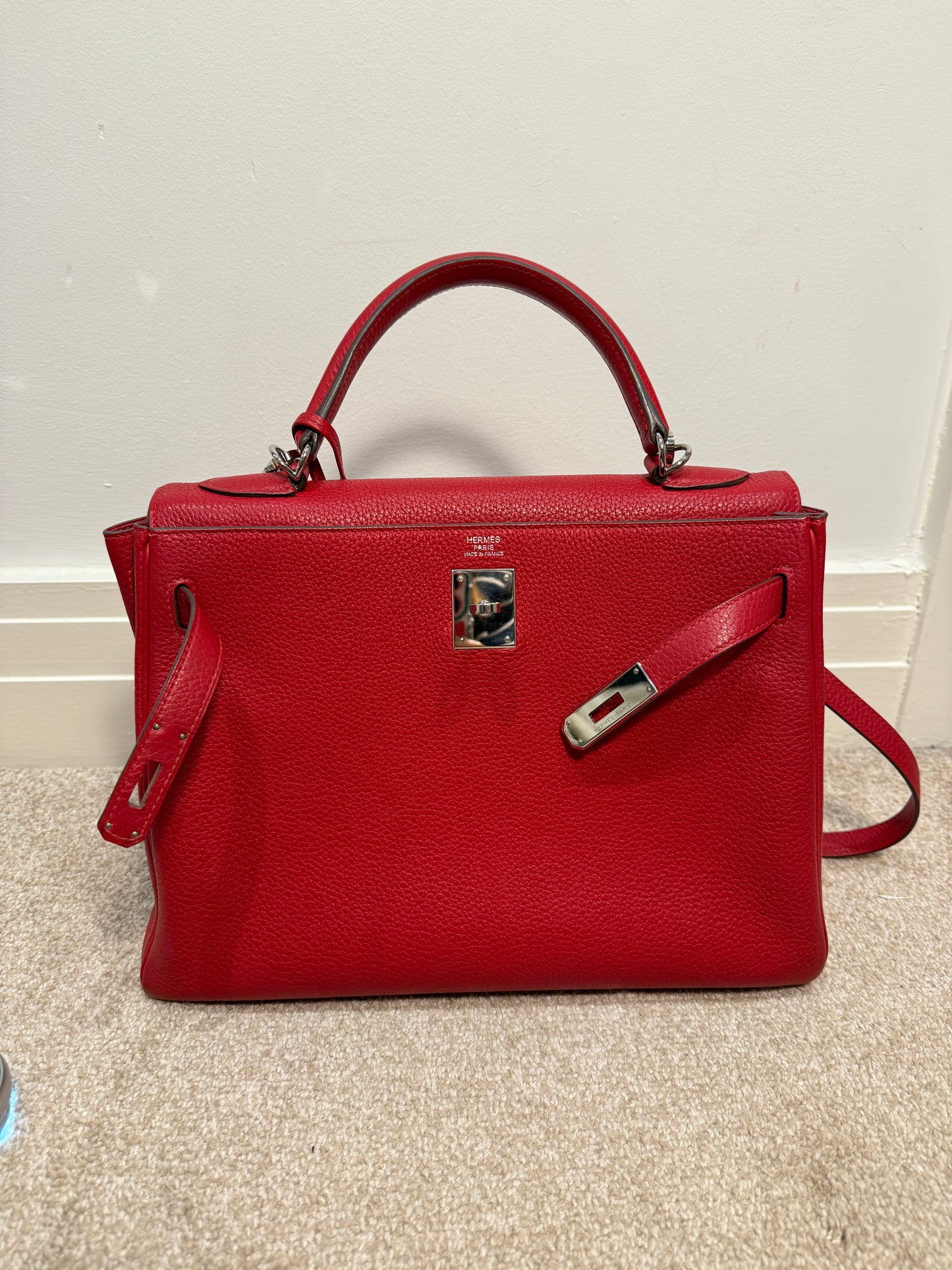 Hermès Kelly 32 leather handbag Rouge Casaque