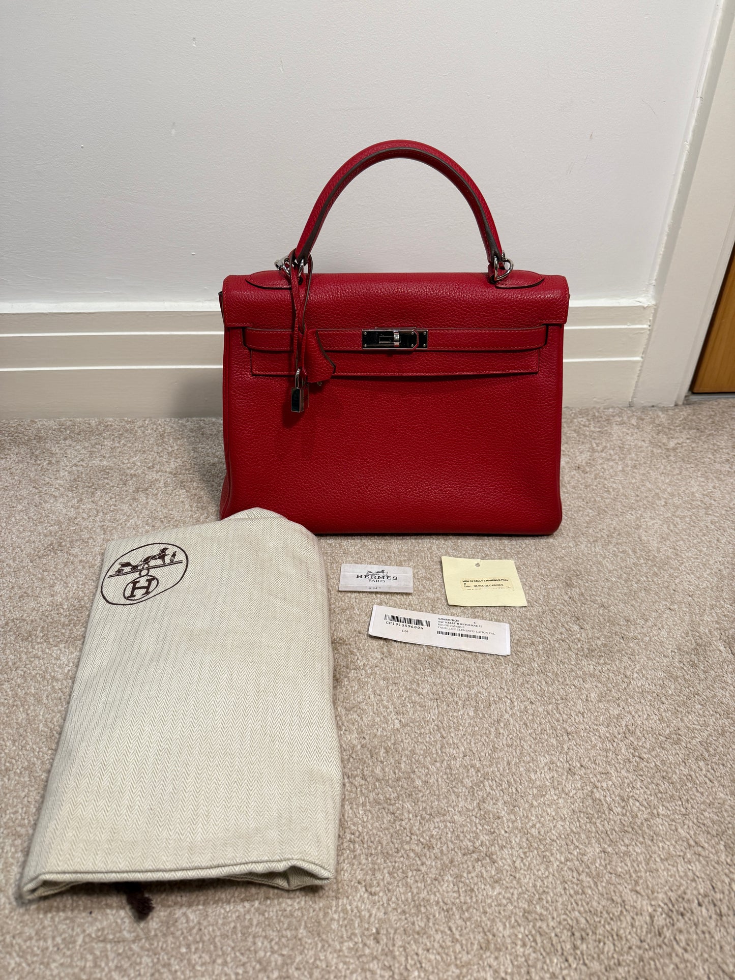 Hermès Kelly 32 leather handbag Rouge Casaque